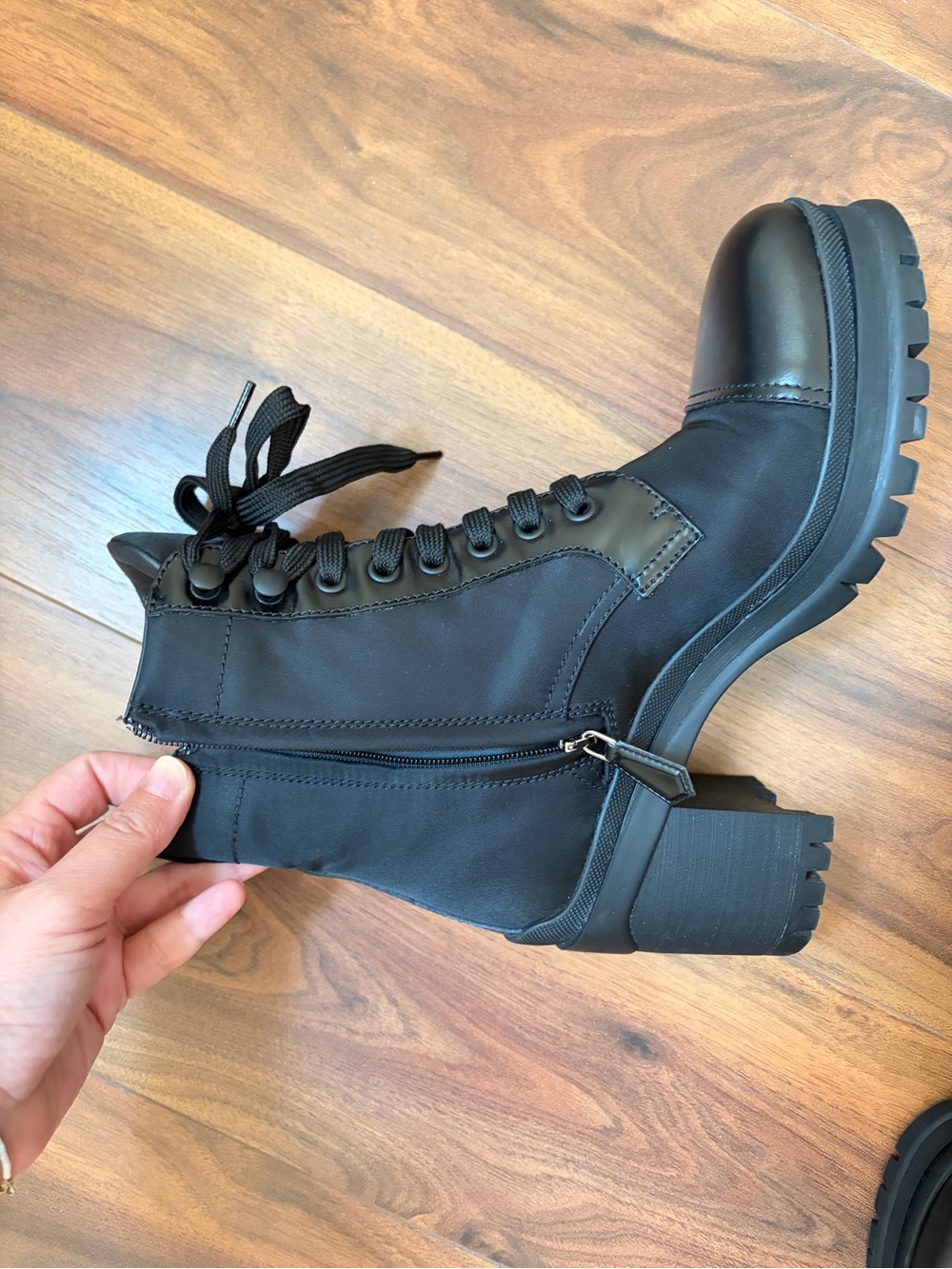 Prada Black Lace-Up Heel Boots with Logo Plaque - Picture 3 of 8